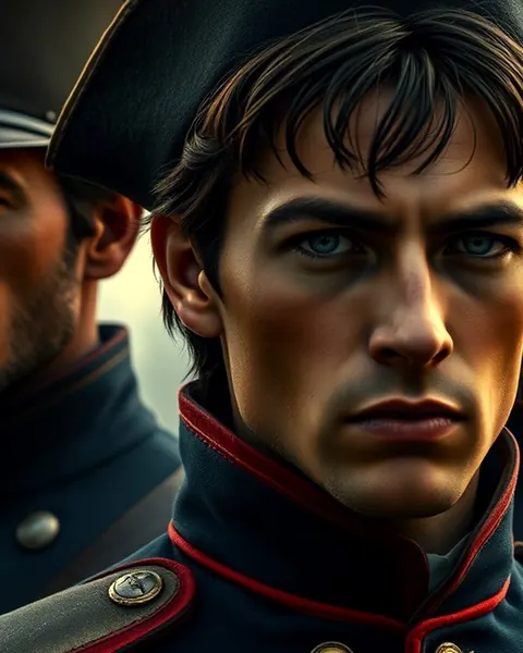 Painted portrait of a young officer in a dark Napoleonic-era uniform